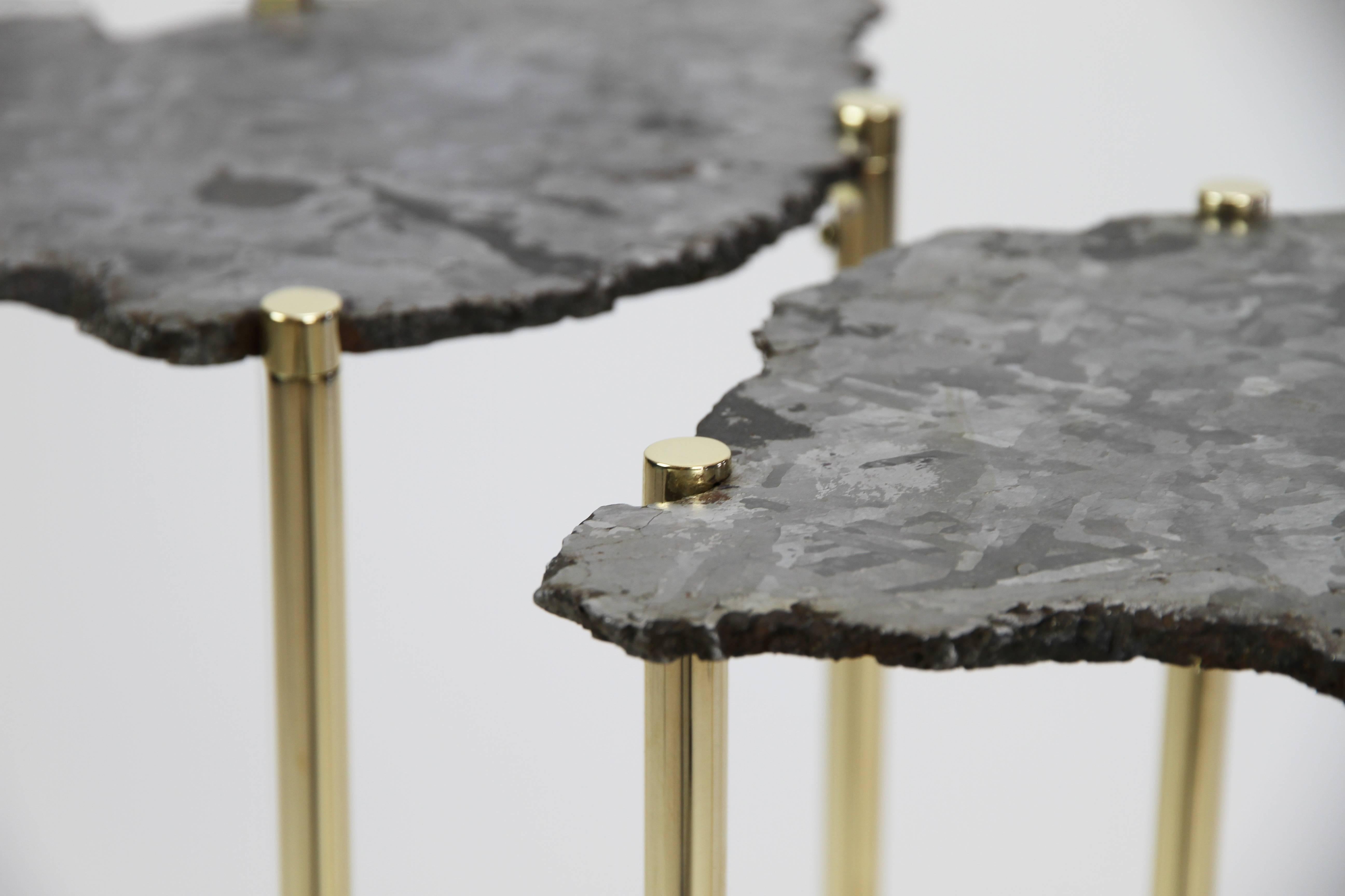 Etched Meteorite Cocktail Tables in Brass by Christopher Kreiling