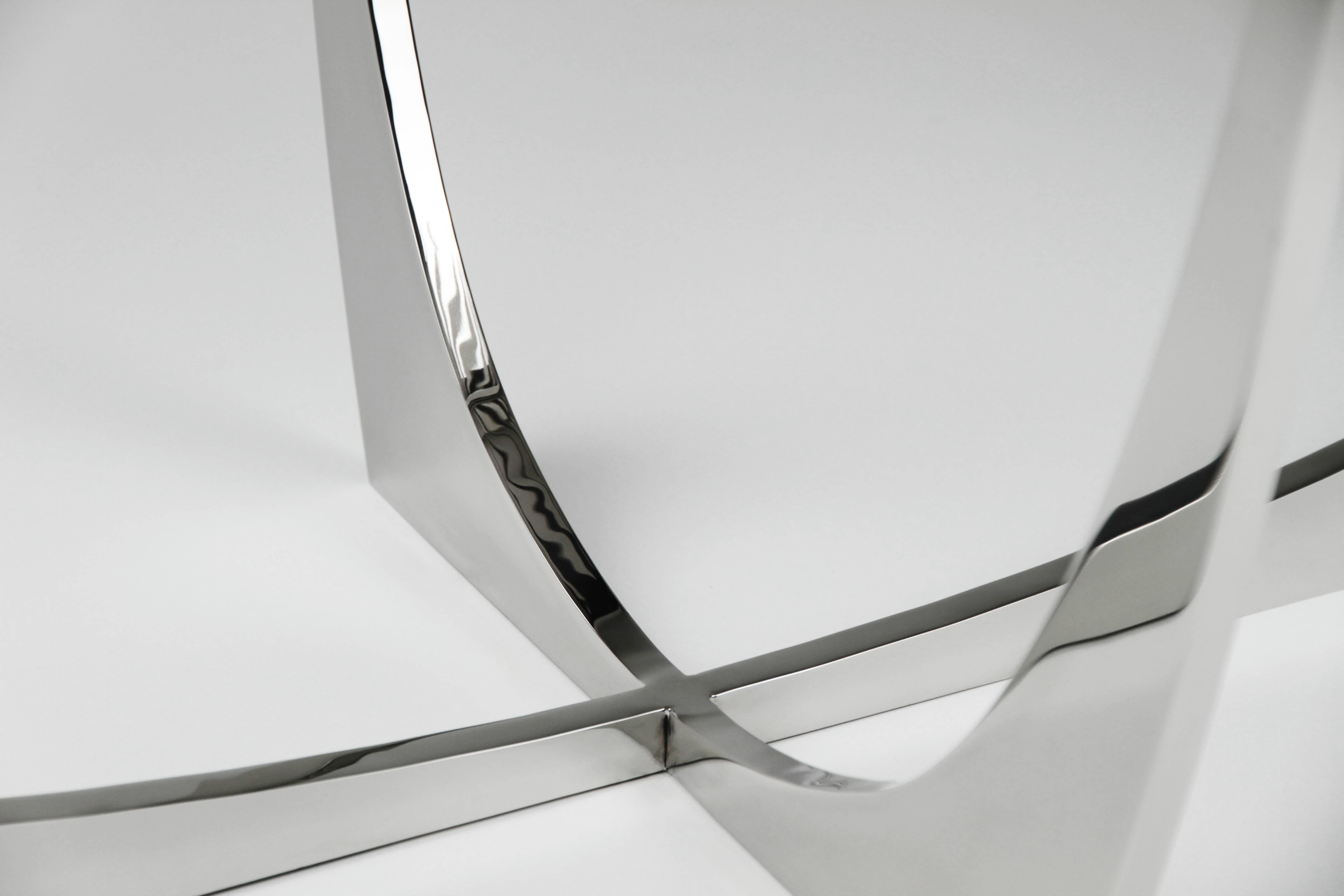 Polished Double Frond Coffee Table in Stainless Steel by Christopher Kreiling For Sale