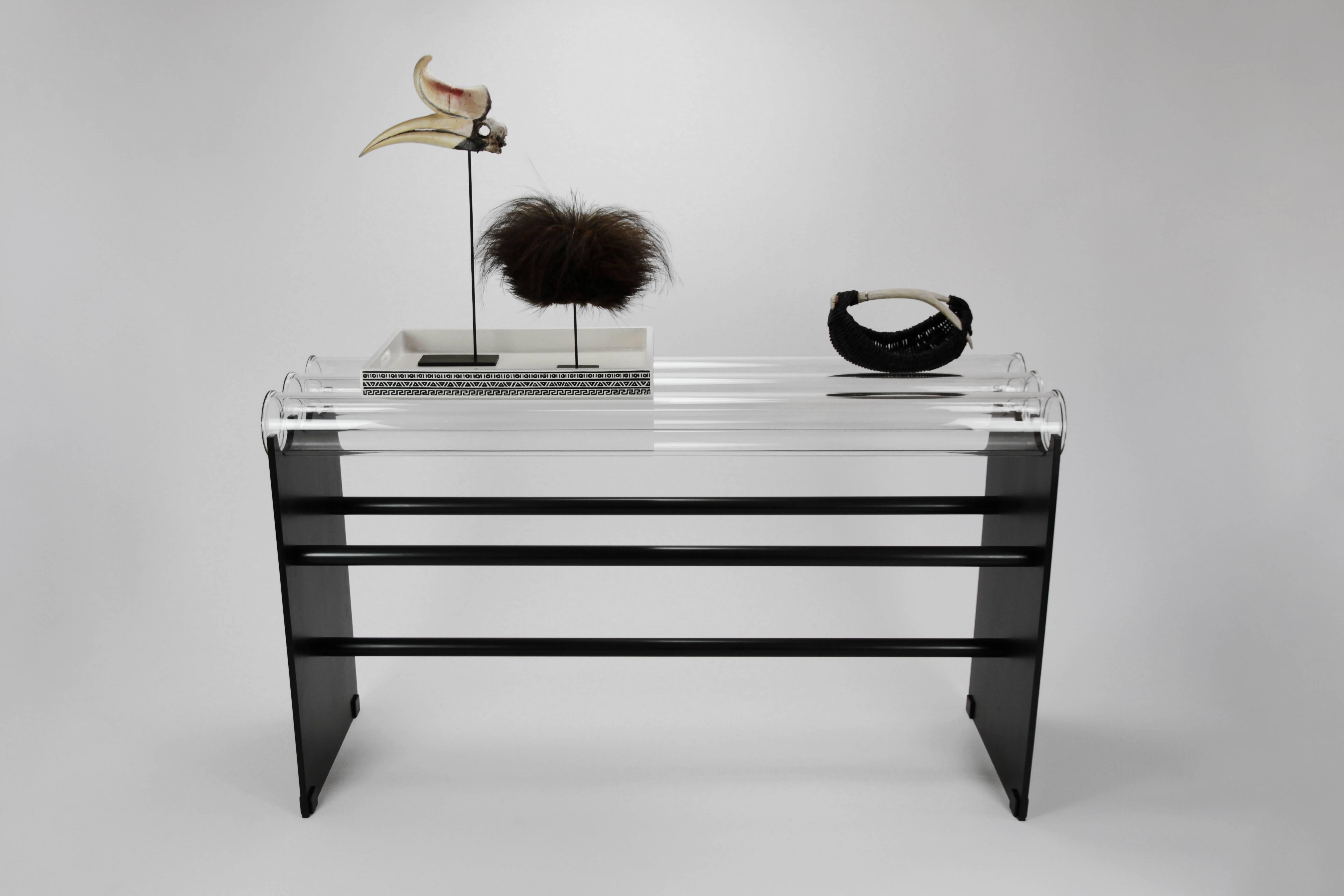 Minimalist Museum Console in Steel and Glass by Christopher Kreiling For Sale