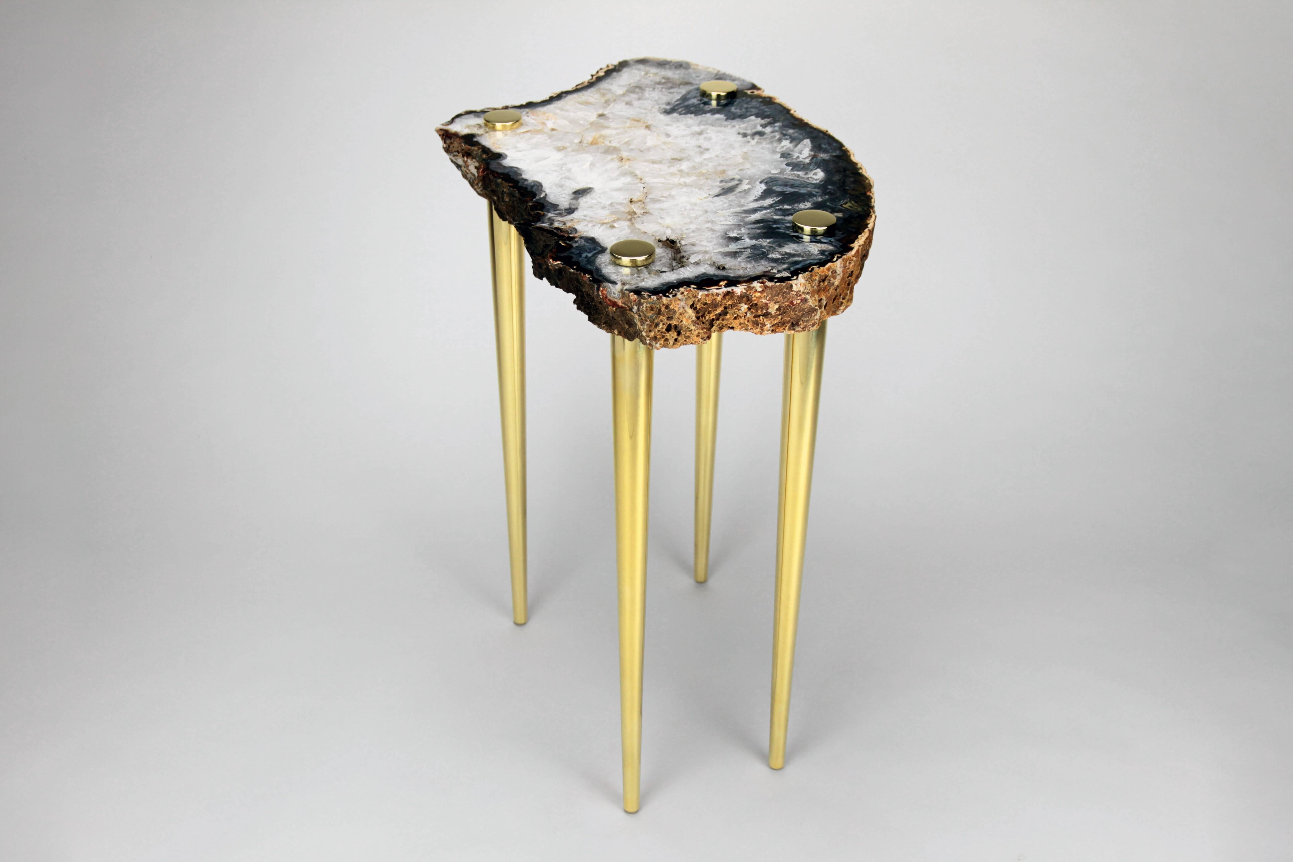 Mid-Century Modern 'Powers of 10' Side Table in Quartz and Solid Brass by Christopher Kreiling