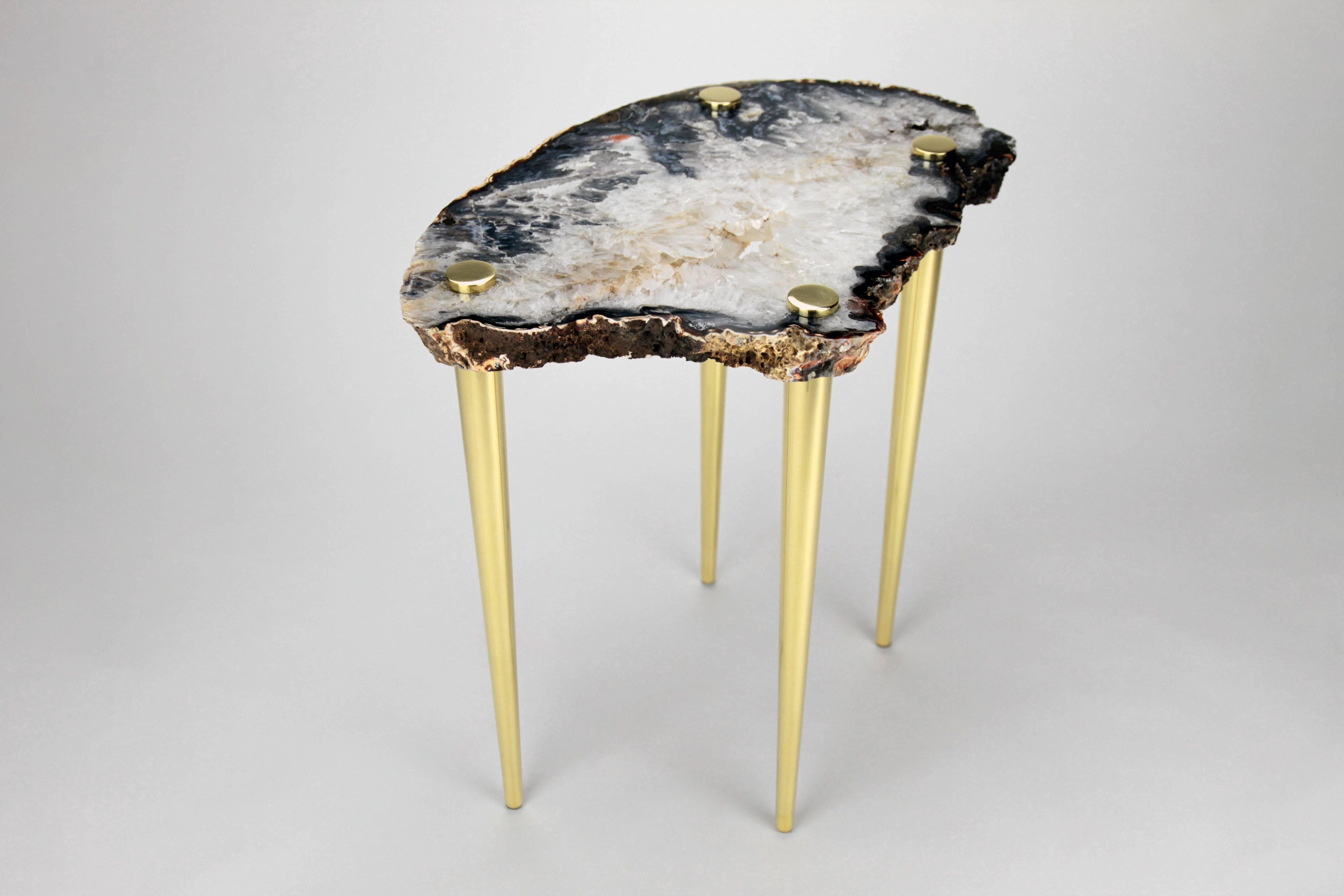 Mid-Century Modern 'Powers of 10' Side Table in Quartz and Solid Brass by Christopher Kreiling