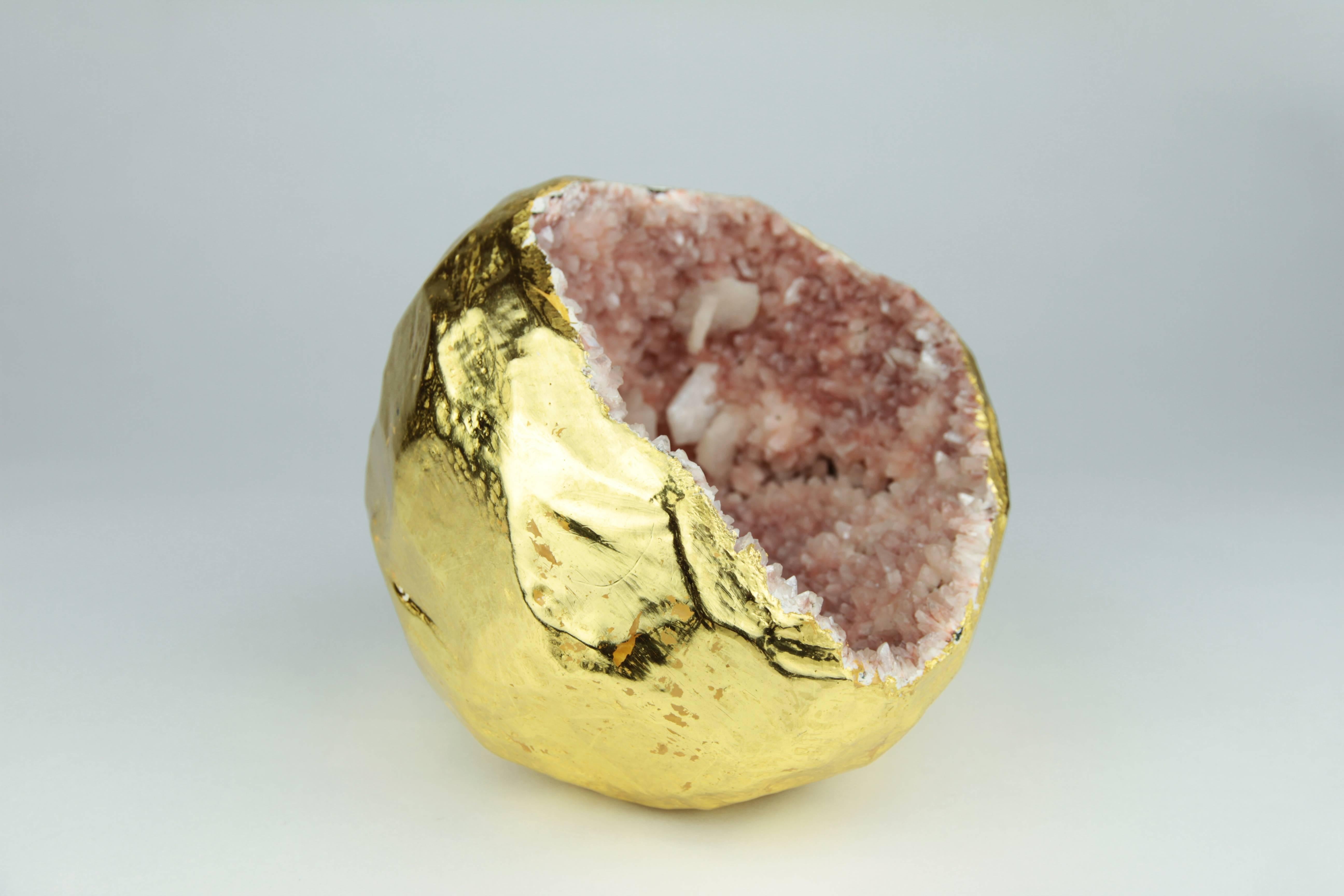 Organic Modern 22-Karat Gold Gilt Crystal Geode Sculpture by Christopher Kreiling