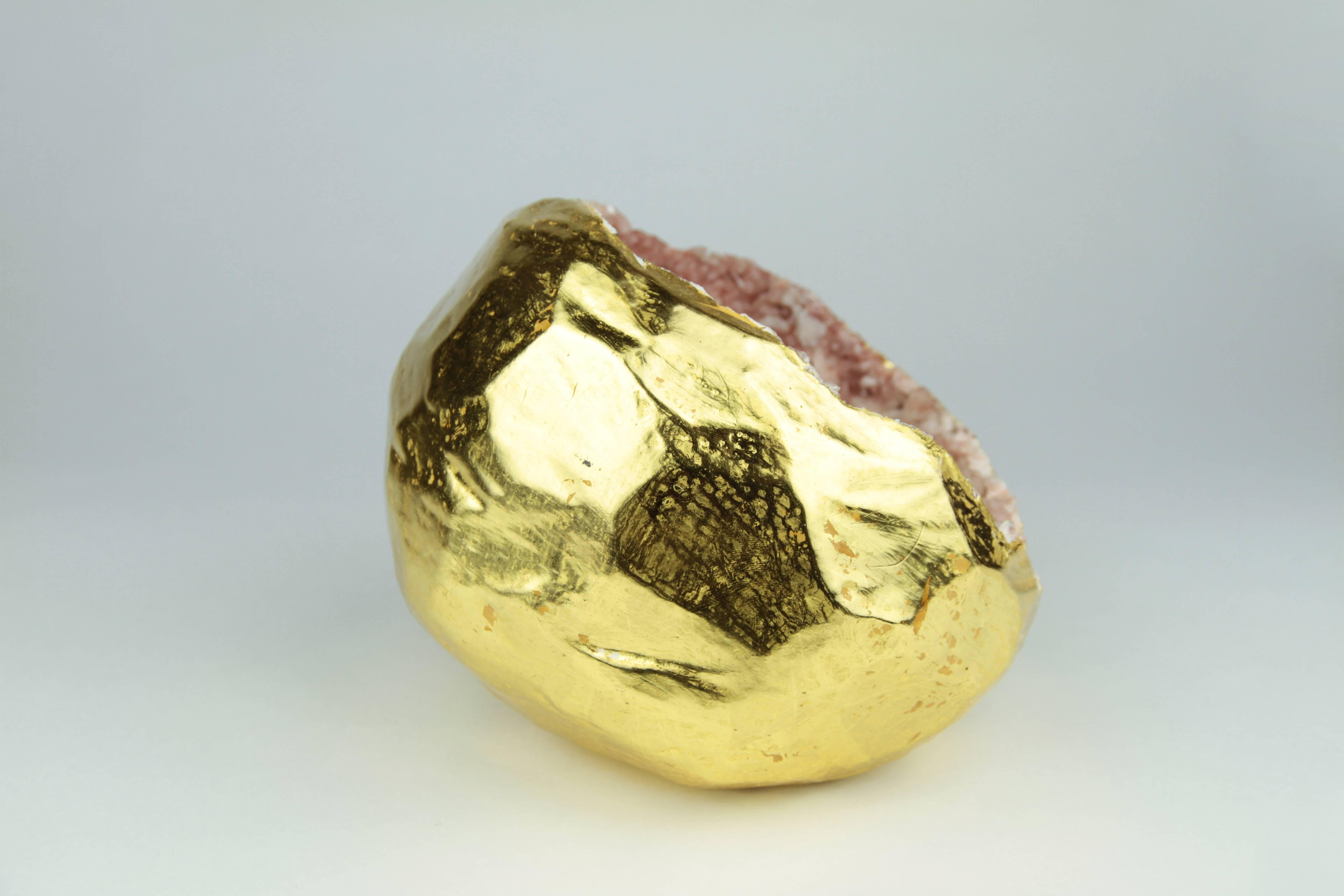 American 22-Karat Gold Gilt Crystal Geode Sculpture by Christopher Kreiling