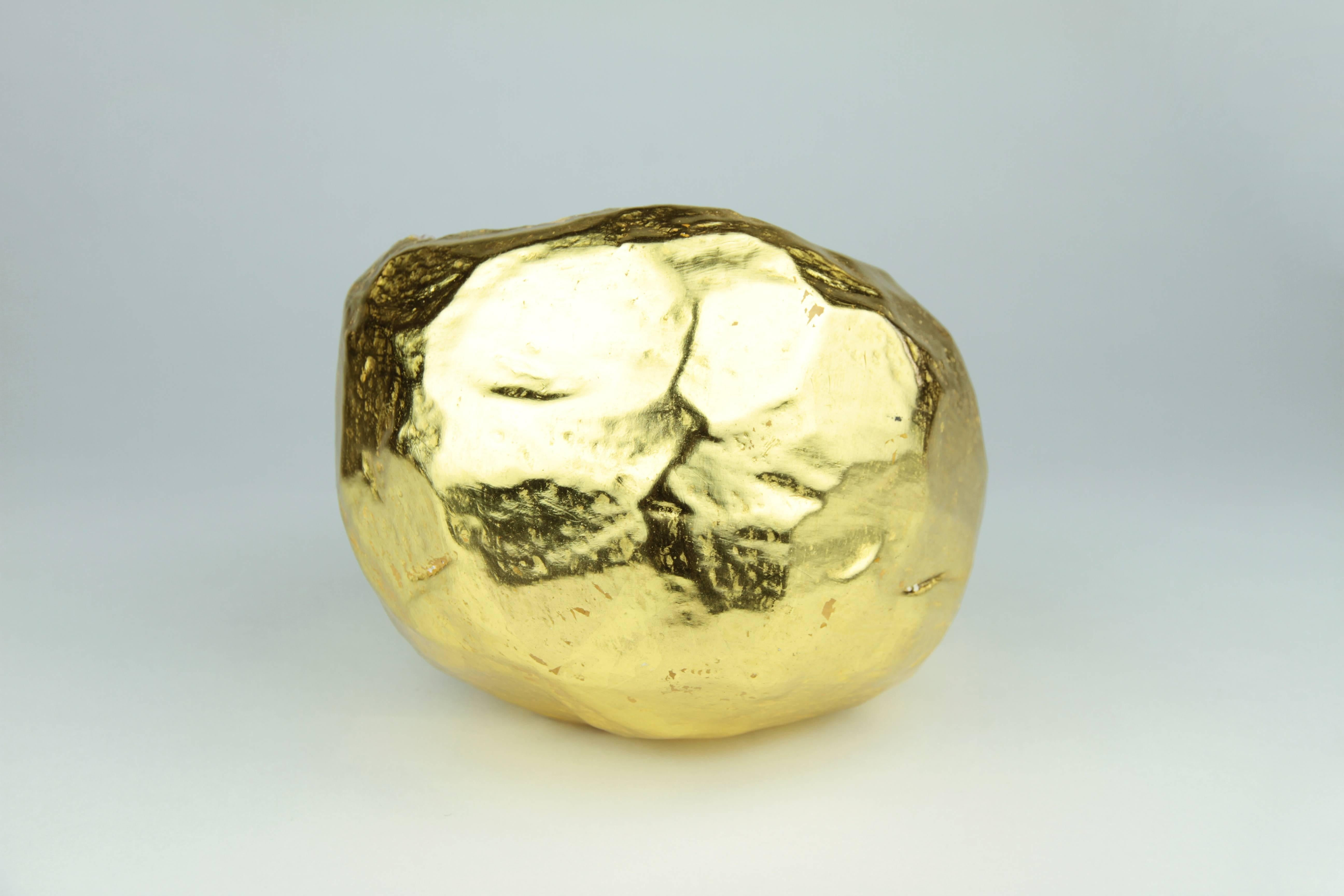 Hand-Carved 22-Karat Gold Gilt Crystal Geode Sculpture by Christopher Kreiling