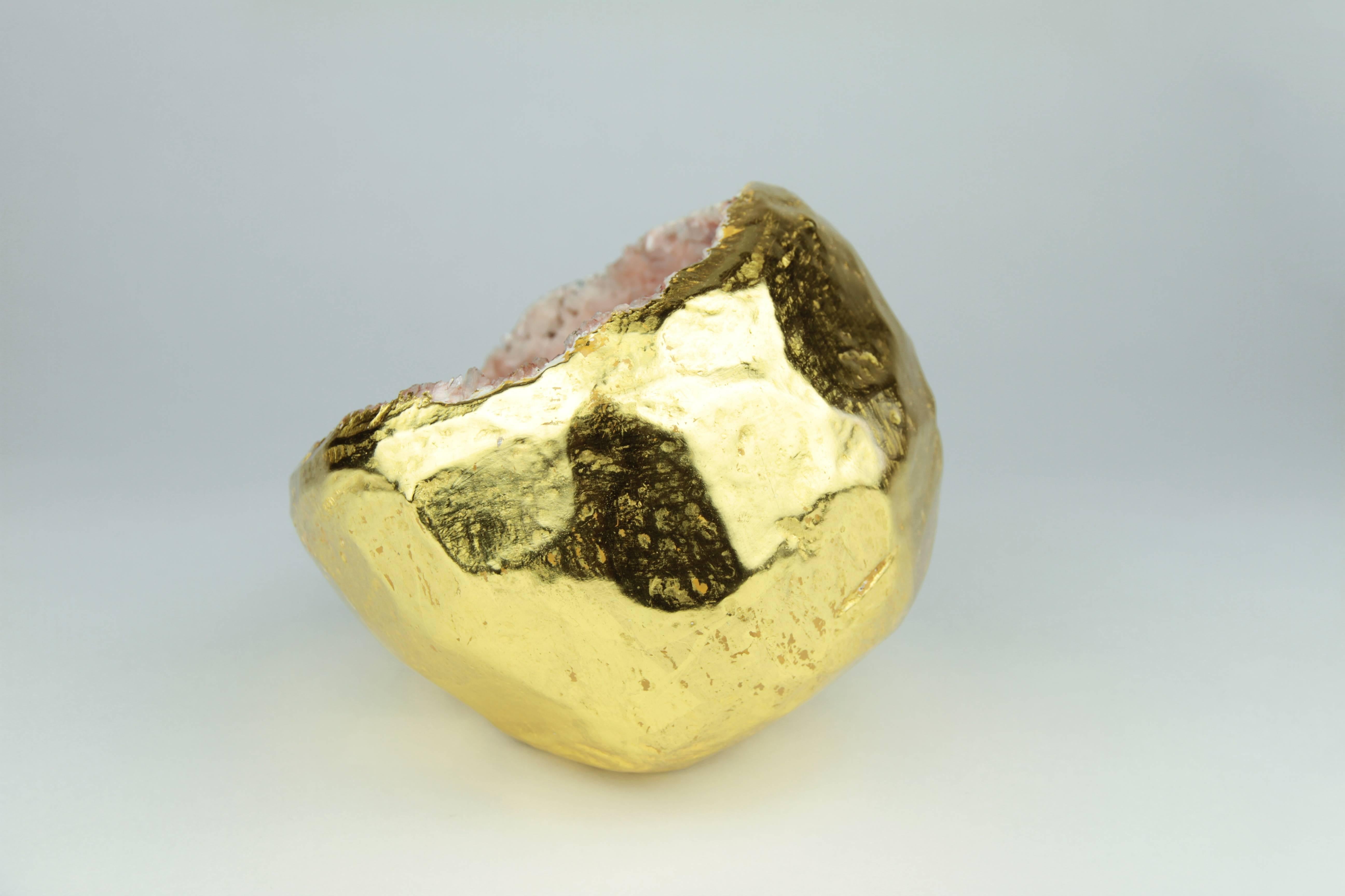 22-Karat Gold Gilt Crystal Geode Sculpture by Christopher Kreiling In New Condition In Los Angeles, CA