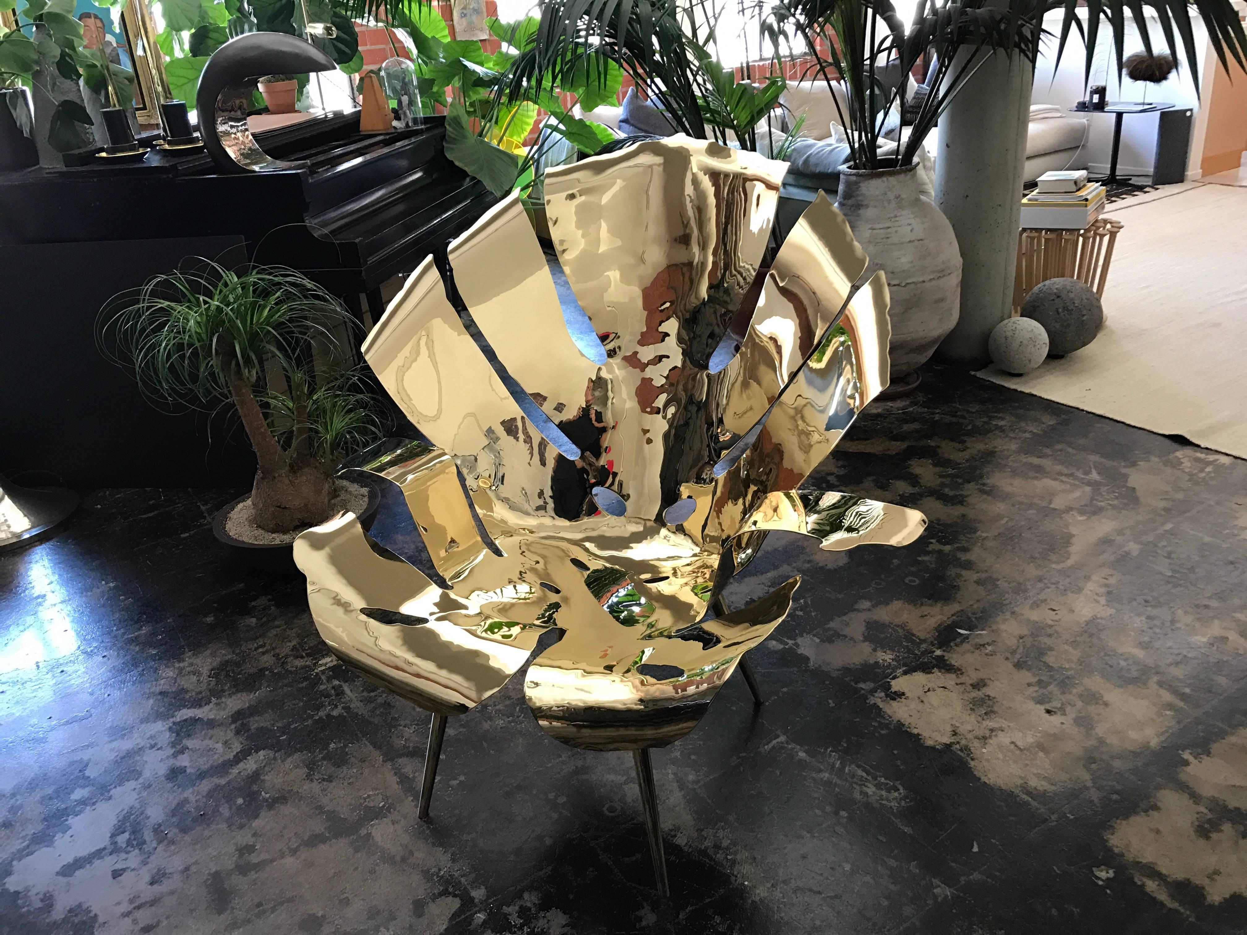 American The Philodendron Leaf Lounge Chair in Solid Brass by Christopher Kreiling For Sale