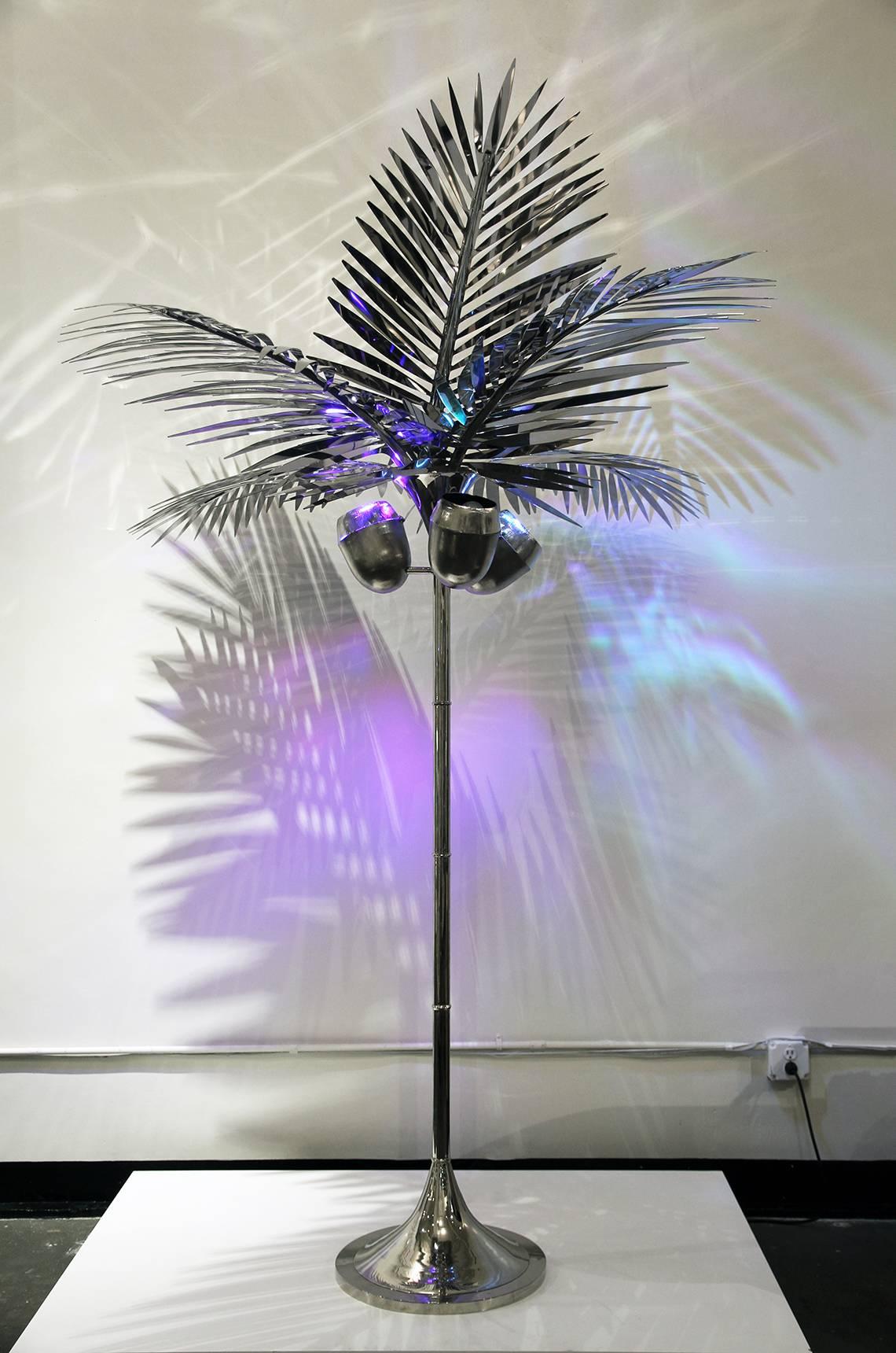California King Palm Tree Stehlampe, vernickeltes Messing von Christopher Kreiling im Zustand „Neu“ im Angebot in Los Angeles, CA