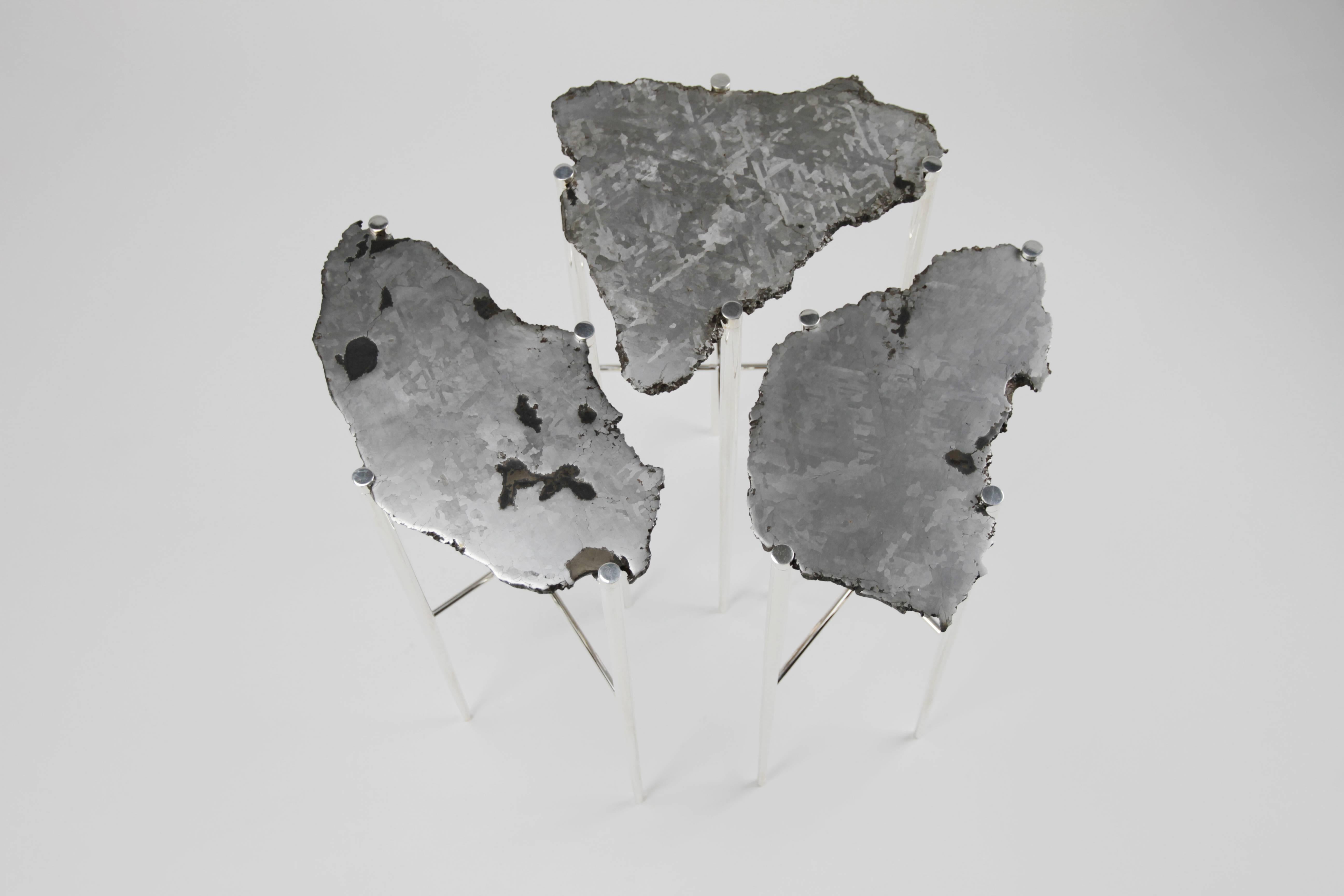 Mid-Century Modern Meteorite Cocktail Tables in Silver Plated Brass by Christopher Kreiling