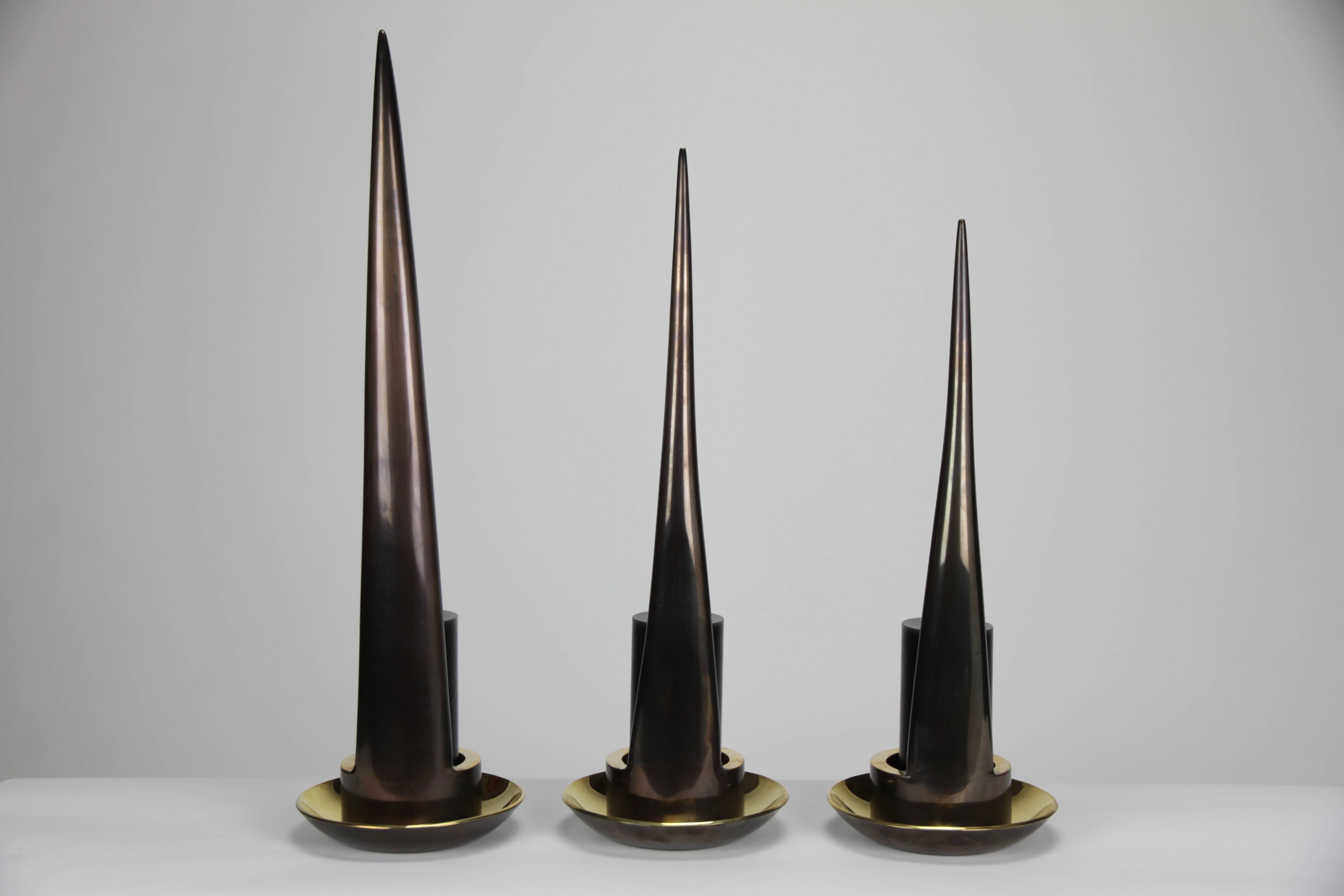 Modern Stiletto Candleholders in solid brass by Christopher Kreiling For Sale