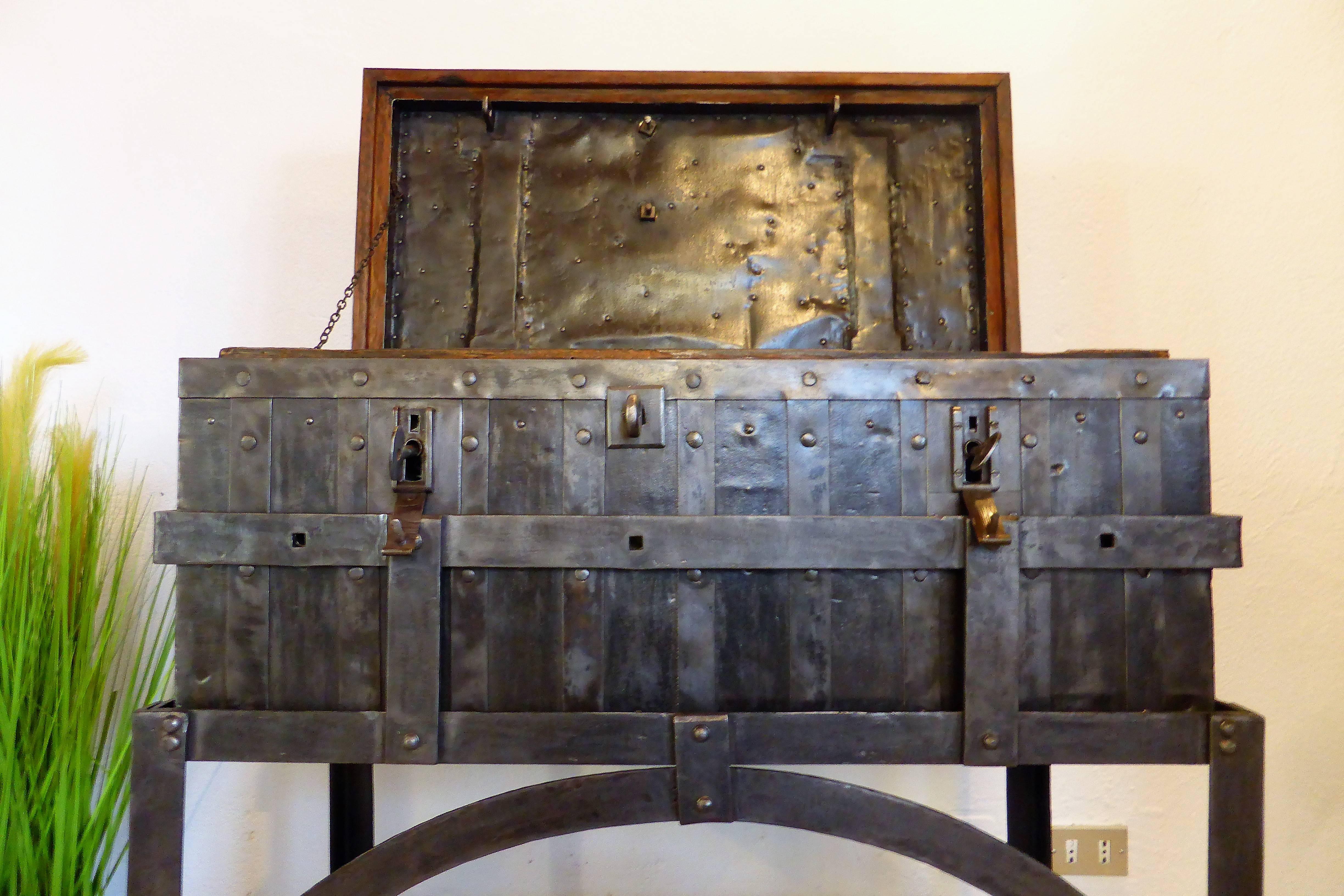 Industrial 19th Century Italian Antique Strongbox Chest