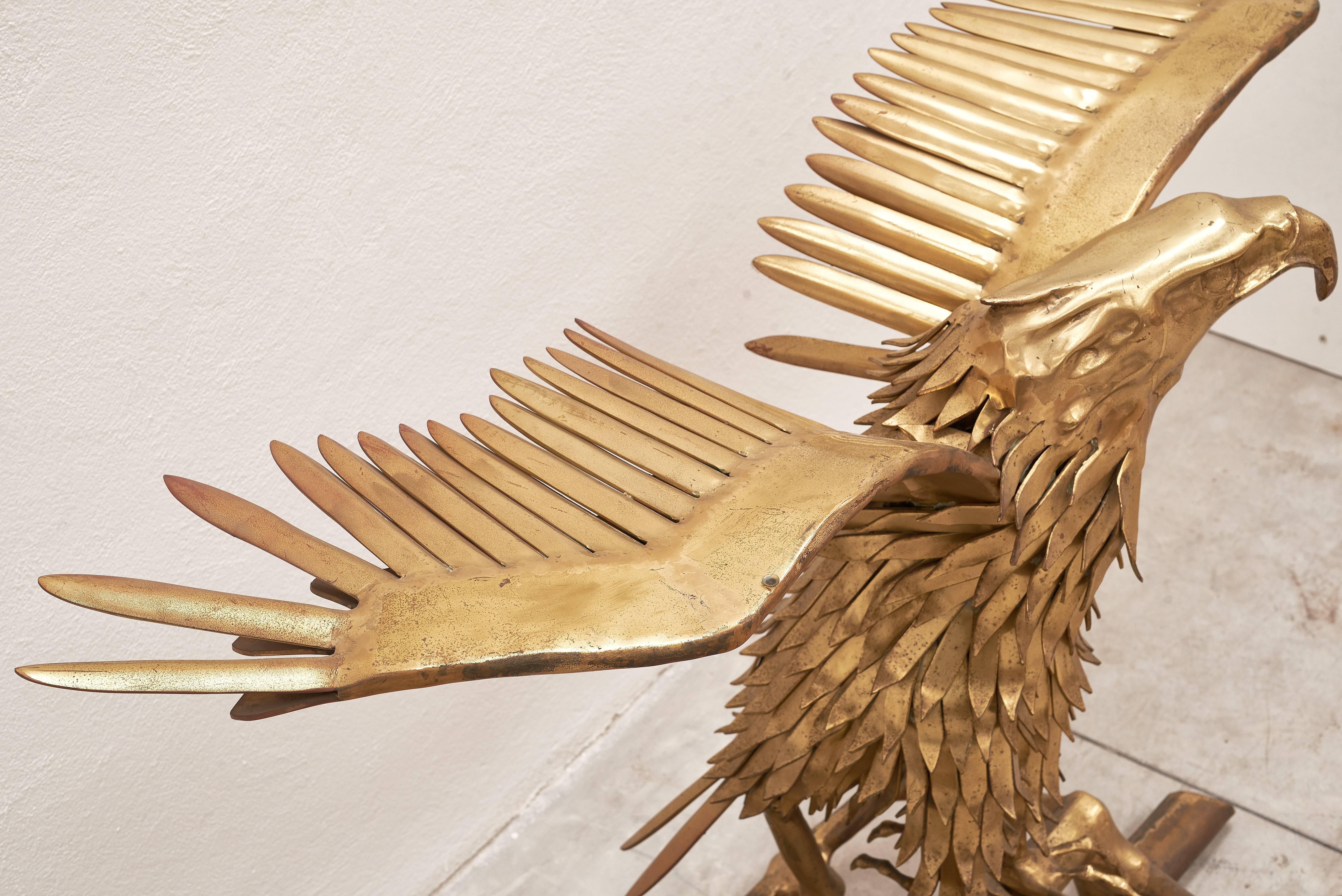 French Eagle Brass Sculpture by Christian Techoueyres for Maison Jansen Console Table