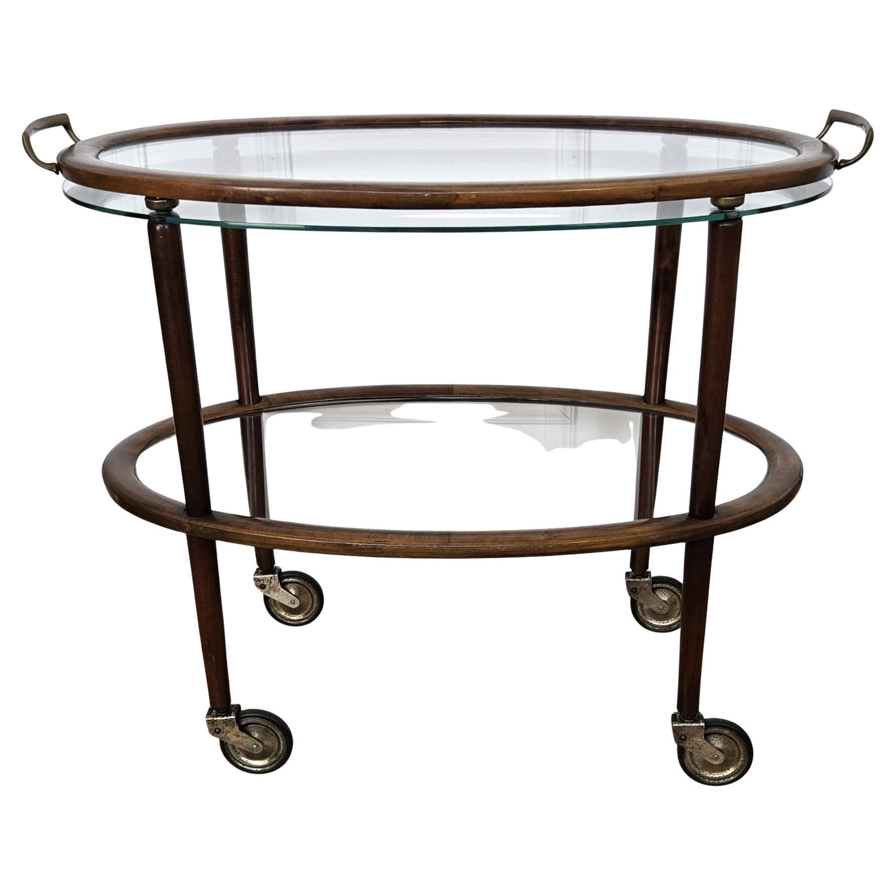 1950s Art Deco Midcentury Italian Wood and Brass Dry Bar Cabinet Liquor Cart