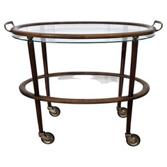 1950s Art Deco Midcentury Italian Wood and Brass Dry Bar Cabinet Liquor Cart