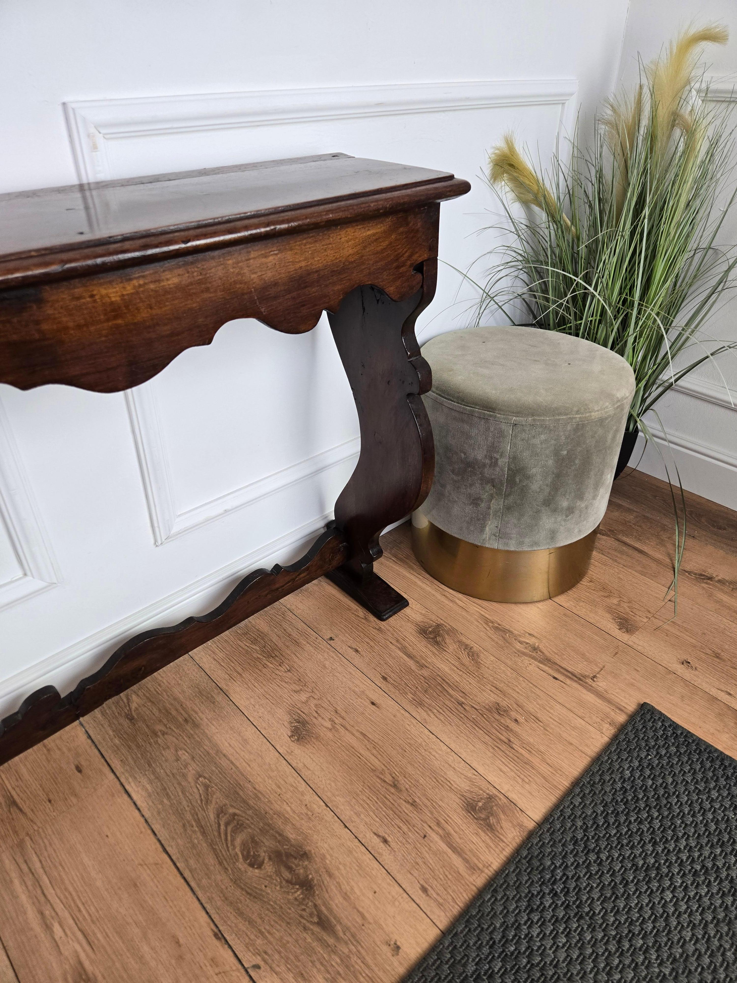 Rustic Minimal Italian Antique Wooden Carved Console Table For Sale 5