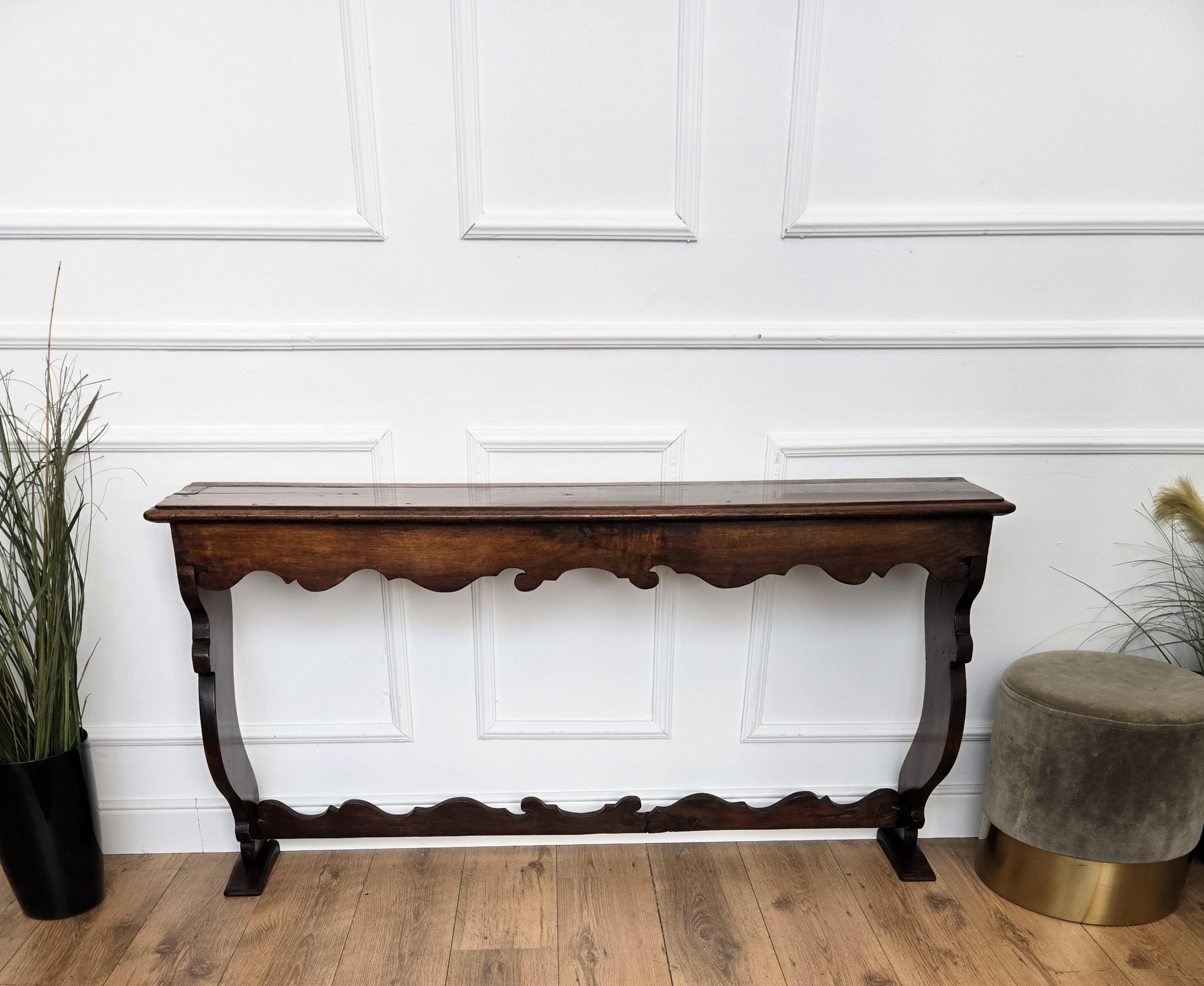 Rustic Minimal Italian Antique Wooden Carved Console Table For Sale 6