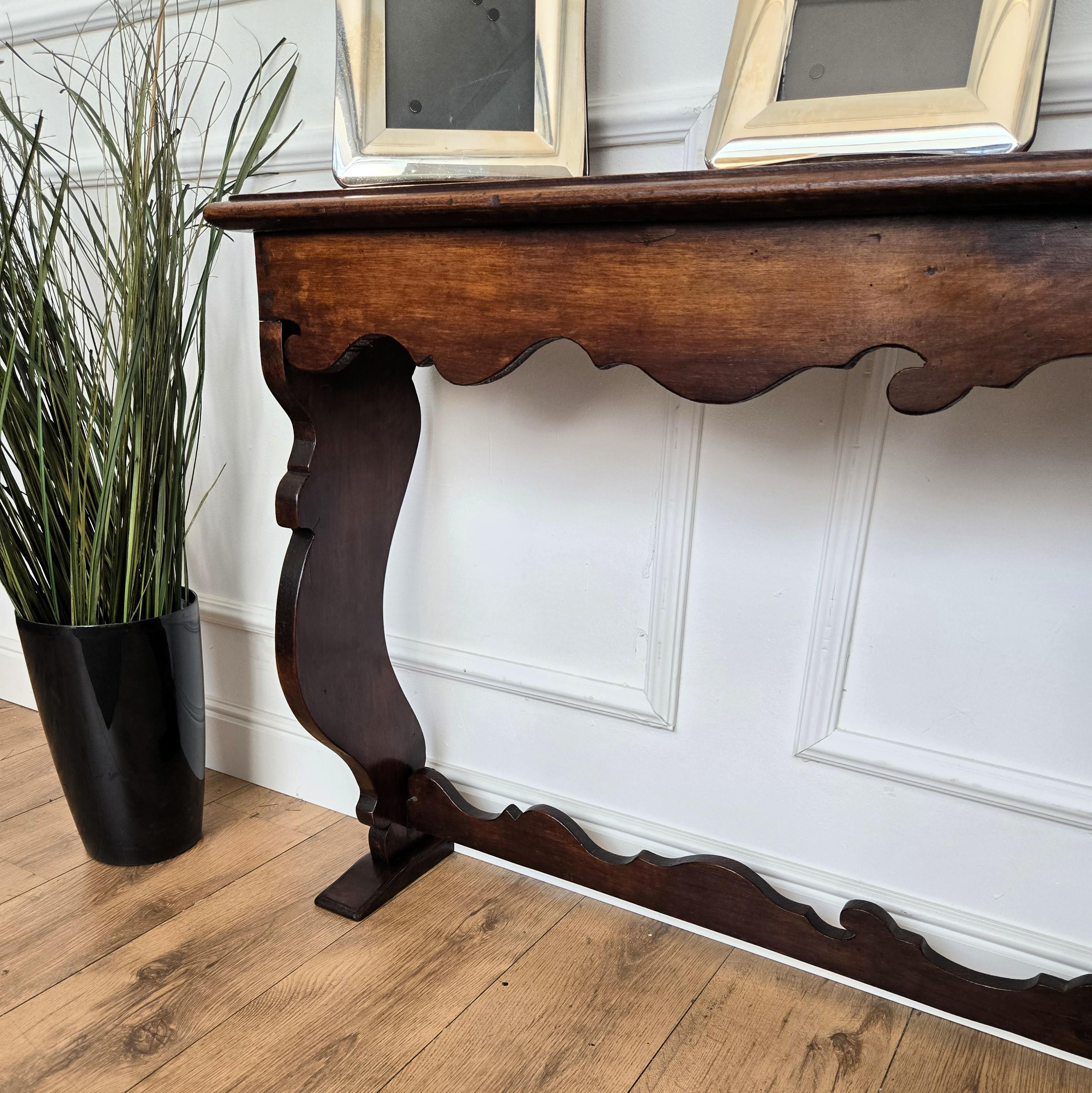 20th Century Rustic Minimal Italian Antique Wooden Carved Console Table For Sale