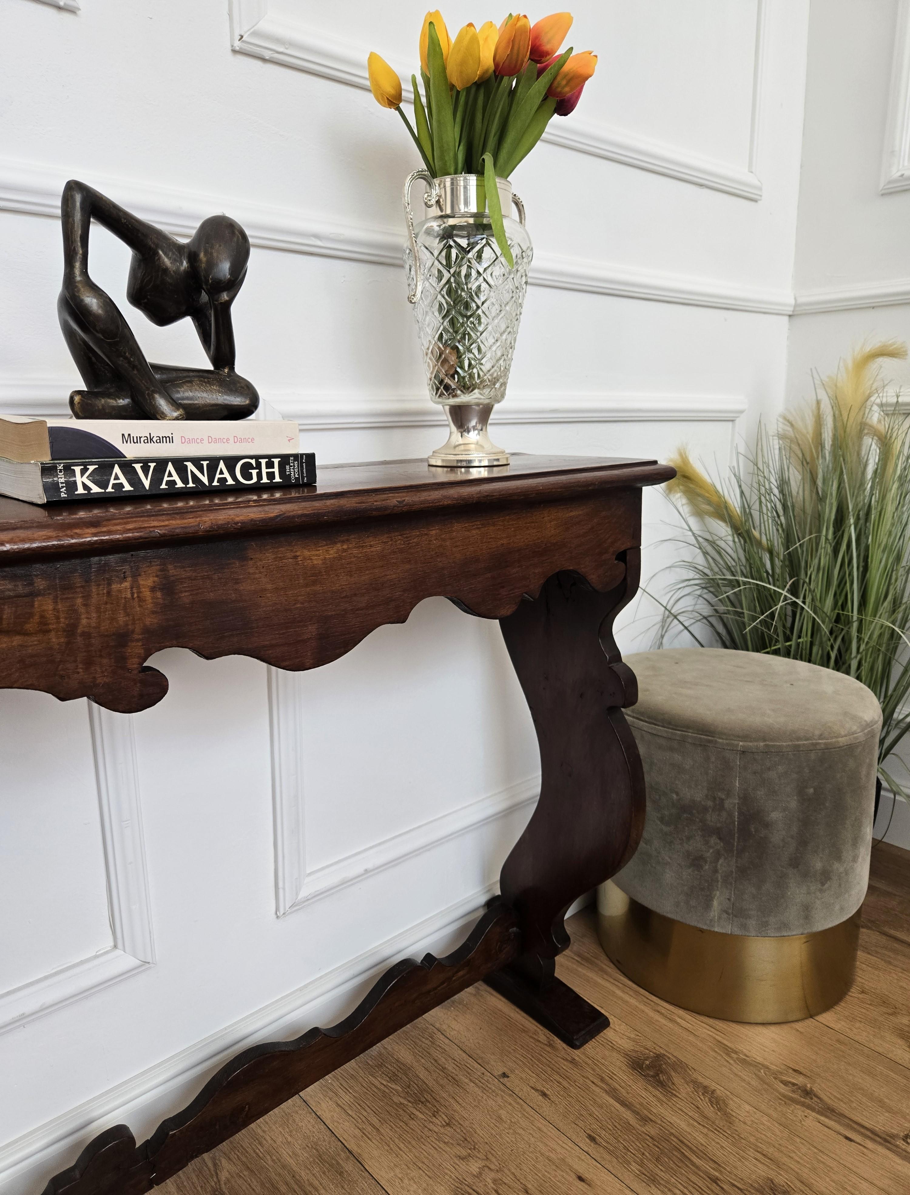 Rustic Minimal Italian Antique Wooden Carved Console Table For Sale 1