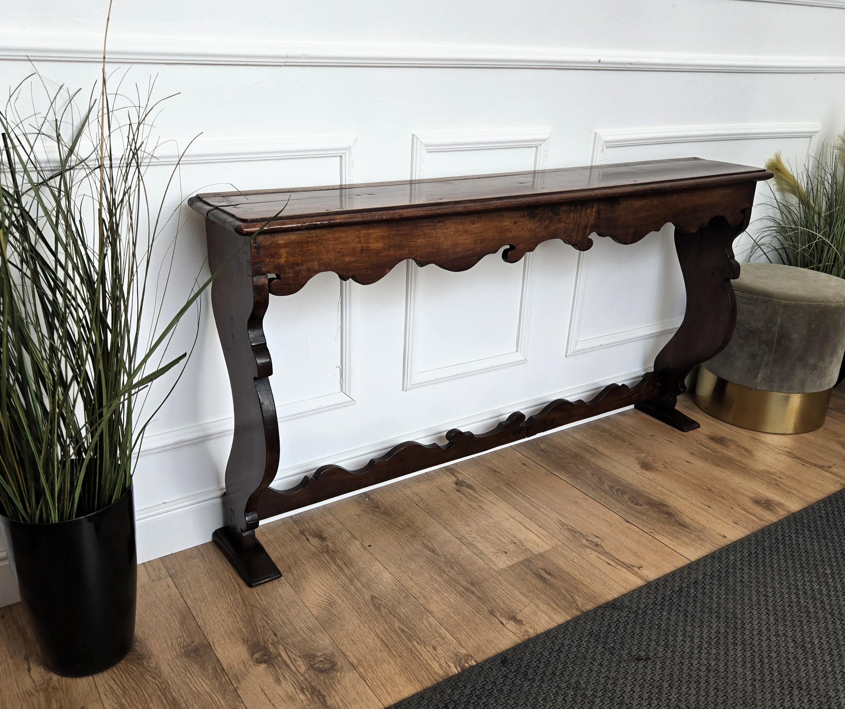 Rustic Minimal Italian Antique Wooden Carved Console Table For Sale 2