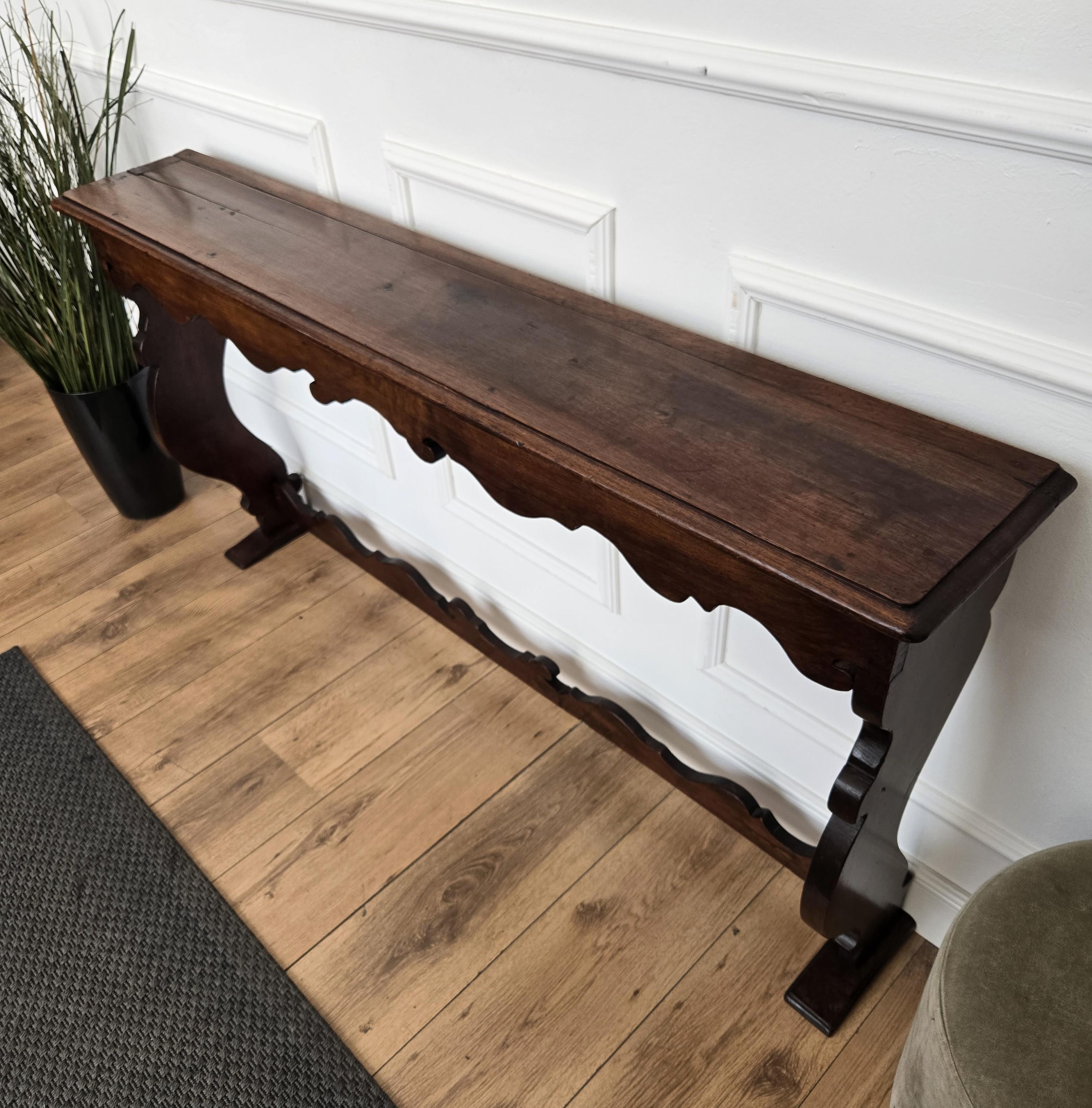 Rustic Minimal Italian Antique Wooden Carved Console Table For Sale 3