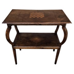 Antique Italian Walnut Burl Inlay Chess Games Side Table Etagere