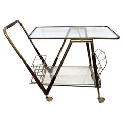 1940s Art Deco Midcentury Italian Wood and Brass Dry Bar Cabinet Liquor Cart