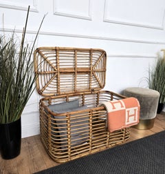 1960s Italian Designer Bamboo Rattan Bohemian French Riviera Basket Container