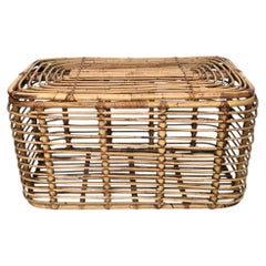 1960s Italian Designer Bamboo Rattan Bohemian French Riviera Basket Container