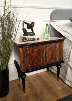 Pair of Mid-Century Italian Art Deco Nightstands Bedside Tables Walnut Glass Top