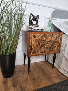 Pair of Mid-Century Italian Art Deco Nightstands Bedside Tables Walnut Glass Top