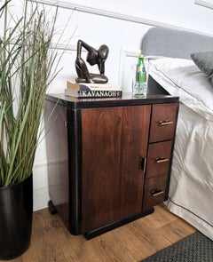 Pair of Italian Art Deco Night Stands Bed Side Tables Wood Brass