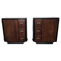 Pair of Italian Art Deco Night Stands Bed Side Tables Wood Brass