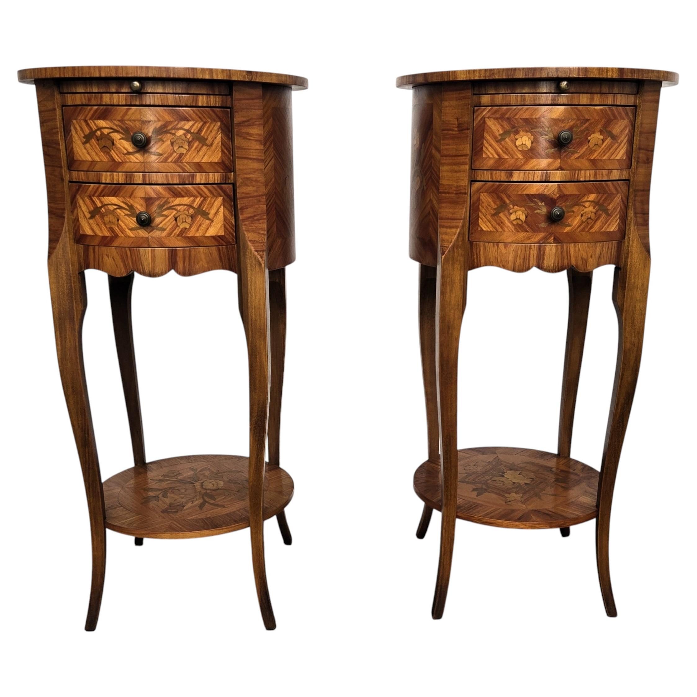 Pair of Italian Art Deco Night Stands Bedside Tables Inlay Marquetry Burl Walnut