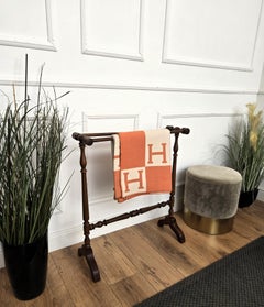 Antique Italian Walnut Towel Rack Rail with Carved Legs
