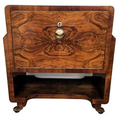 1950s Italian Art Deco Mid-Century Veneer Burl Wood Dry Bar Cart Cabinet