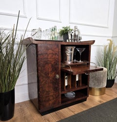 Meuble de bar sec italien 1940s Art Deco Mid-Century Walnut Burl