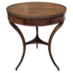 Antique Italian Round Walnut Side Table Brass Frame and Tripod Legs