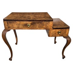 Unique Italian Mid-Century Art Deco Walnut Burl Wood Writing Desk Table