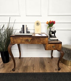 Unique Italian Mid-Century Art Deco Walnut Burl Wood Writing Desk Table