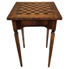 Antique Italian Squared Walnut Burl Inlay Chess Games Side Table