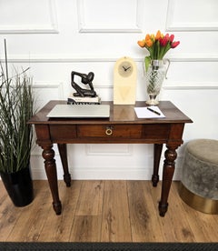 Italian Antique Solid Walnut Rustic Console Table Desk Writing Table
