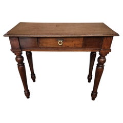 Italian Antique Solid Walnut Rustic Console Table Desk Writing Table