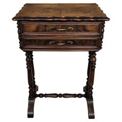 Antique Italian Inlay Veneer Wood Bobbin Barley Twist Legs Sewing Side Table