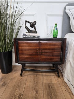 Pair of Mid-Century Italian Art Deco Nightstands Bedside Tables Walnut Glass Top