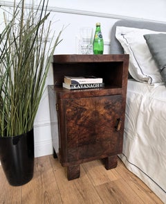 Pair of Italian Art Deco Night Stands Bed Side Tables Wood Burl