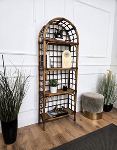 1960s Italian Bamboo Rattan Bohemian Riviera Bookcase Library Etagere Cupboard