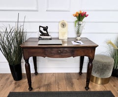 Italian Antique Solid Walnut Rustic Kitchen Table Desk Writing Table