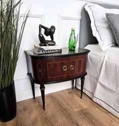 Elegant Mid-Century Modern Italian Walnut & Glass Bedside Tables, 1950s