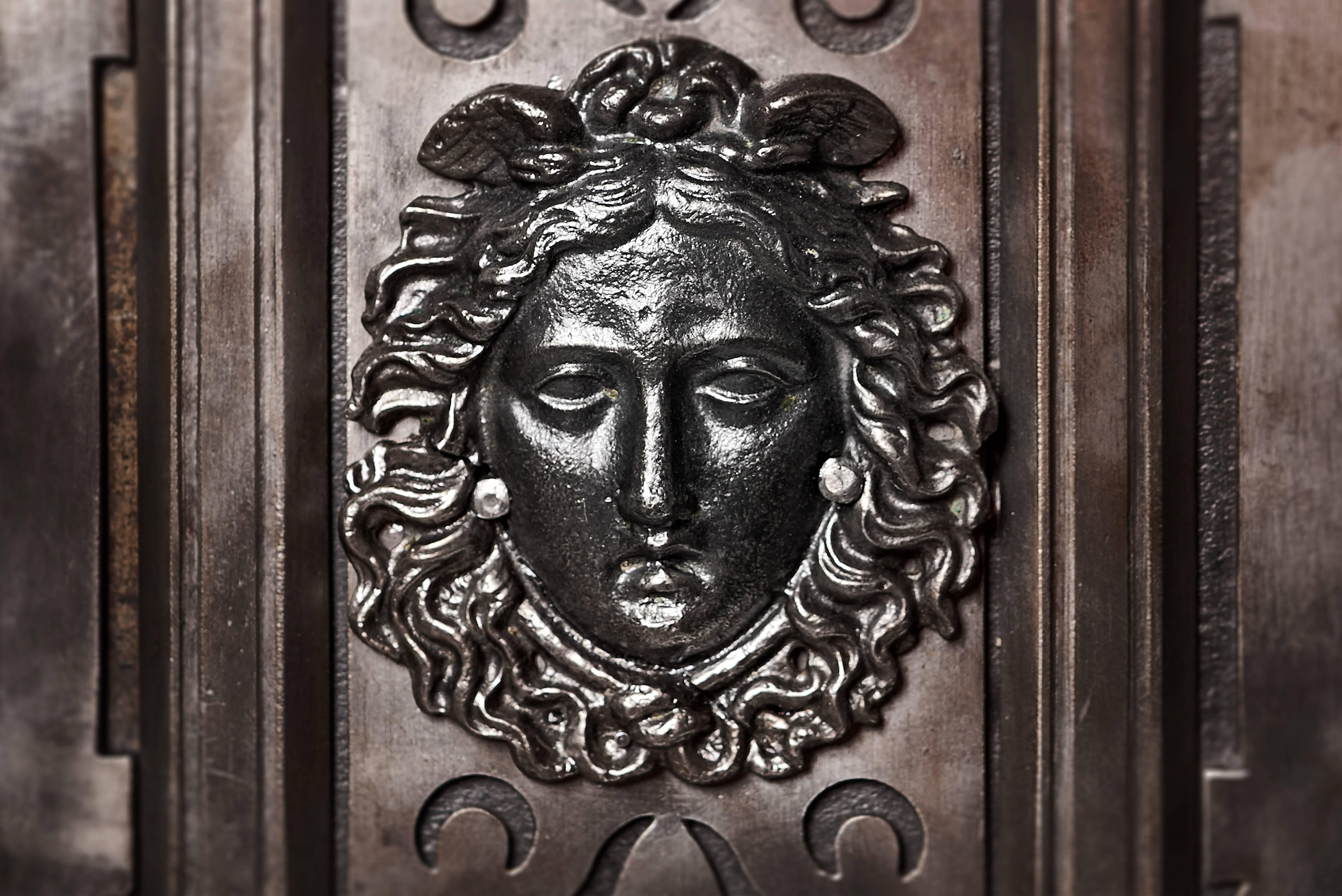 Northern Italian safe, dated circa 1820-1830 from the Piedmont region with beautiful central facial decoration as well as the typical hobnails. The safe and the keys are beautiful examples of late 18th-early 19th century Italian master blacksmith