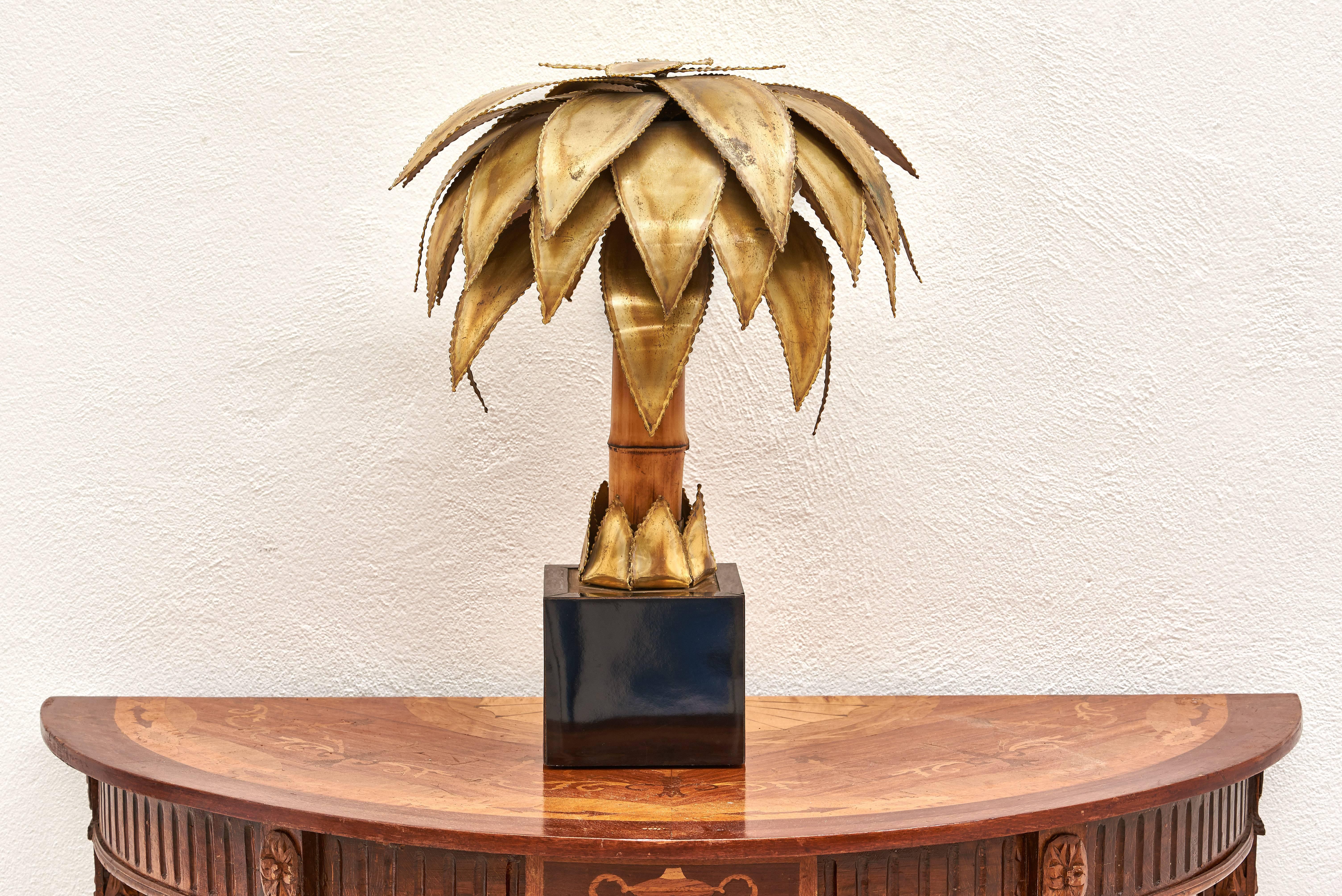 1970s Iconic Palm Brass Table Lamp by Christian Techoueyres for Maison Jansen 1