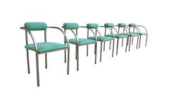 Set of Six Belgo Chrome Chairs in Stainless Steel en Velvet Green Color